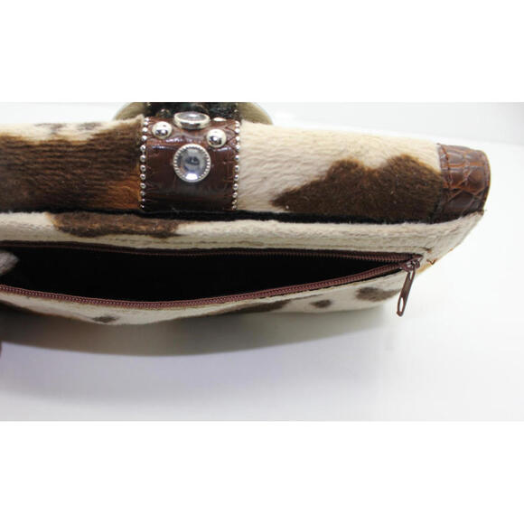 Western Vegan Leather Mixed Faux Hide Bling Belt Trifold Long Wallet - Picture 4 of 11